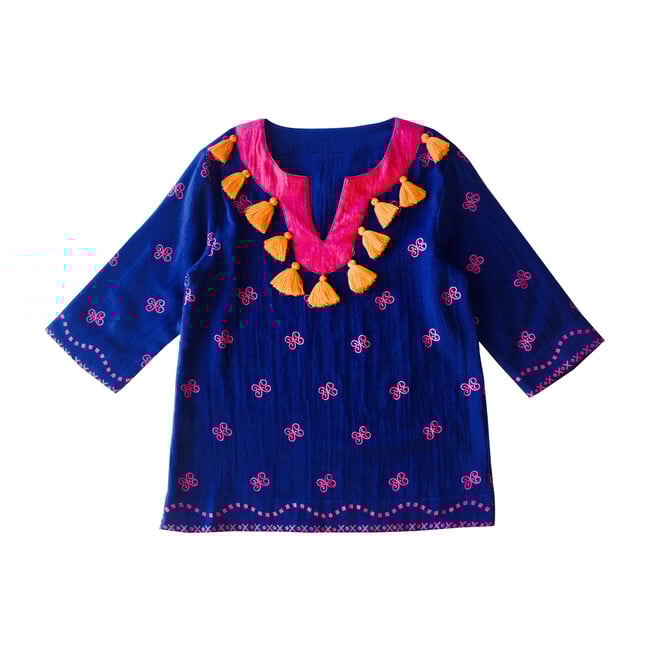 Campbell Tassel Tunic, Navy Embroidery - Tunics - 1