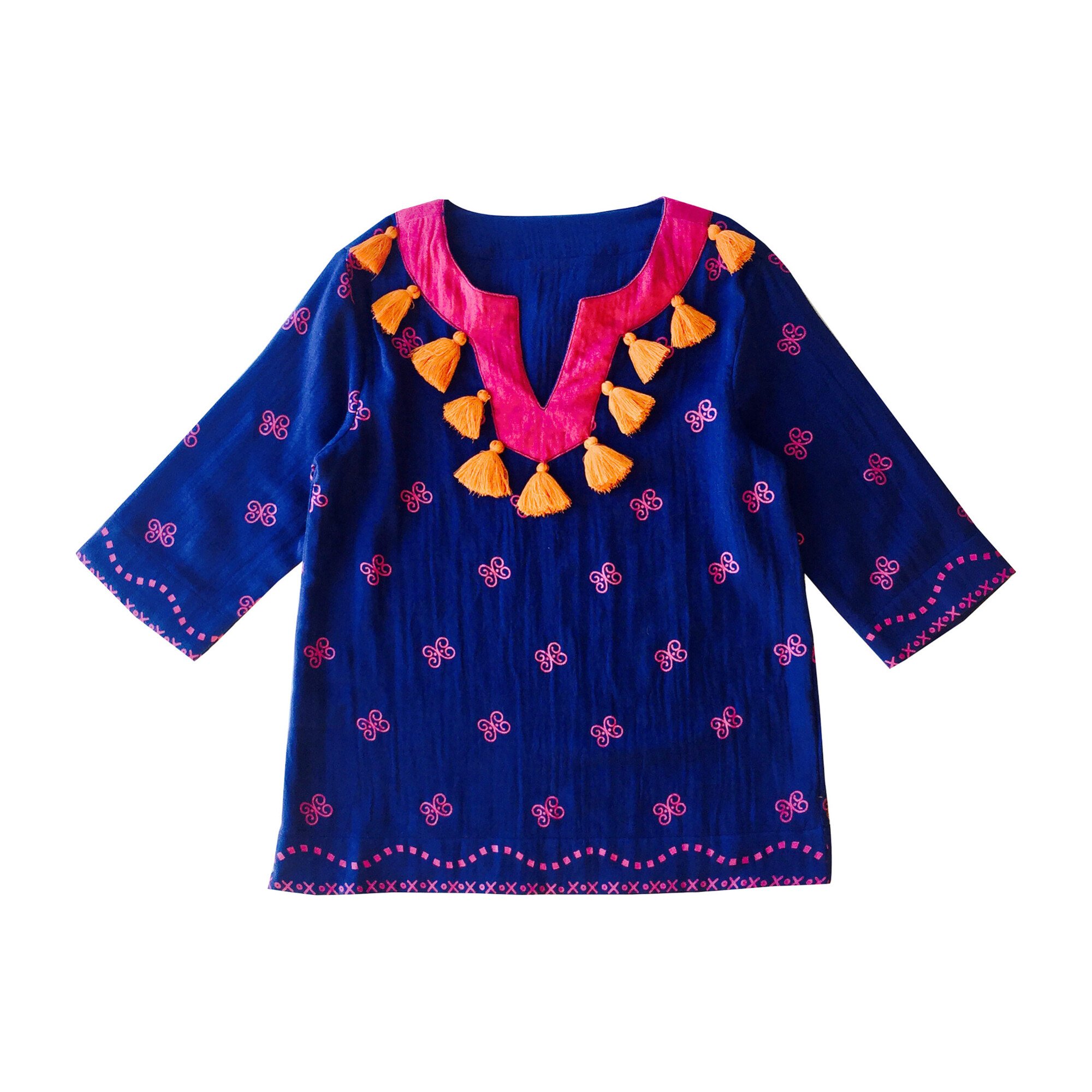 Campbell Tassel Tunic, Navy Embroidery