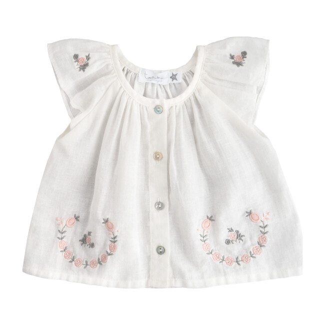 Floral Embroidery Blouse, White - Blouses - 1