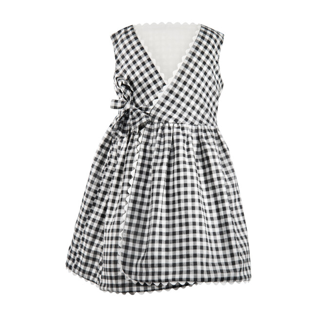 Tessa Wrap Dress, Black Gingham - Dresses - 1