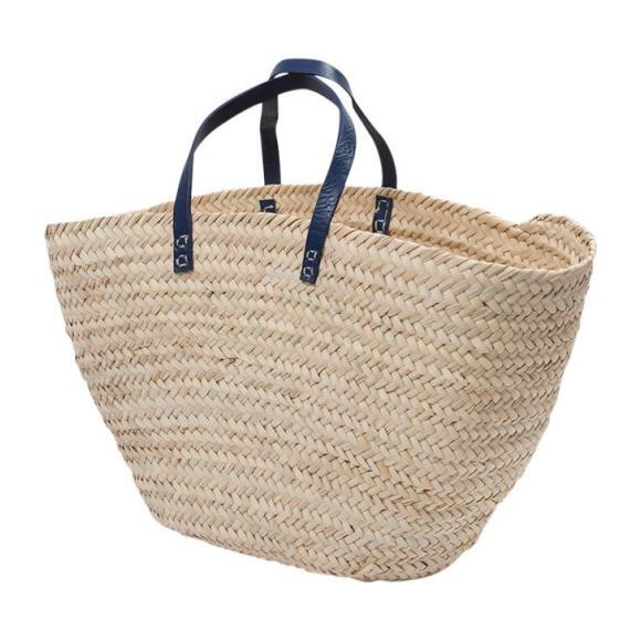 Straw Bag, Navy Handle - Bags - 1