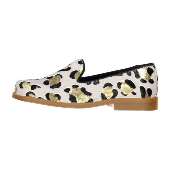 Calf Hair Loafer, Gold Leopard - Dress Shoes - 1