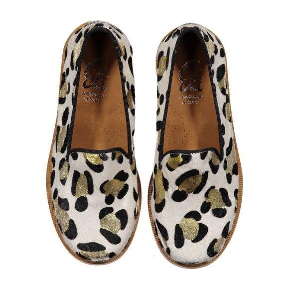 Calf Hair Loafer, Gold Leopard - Dress Shoes - 2