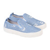 Leo Skull Embroidered Denim Slip Ons, Blue - Slip Ons - 1 - thumbnail