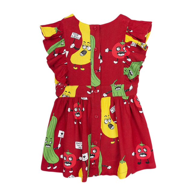 Veggie Woven Ruffled Dress, Red - Dresses - 2