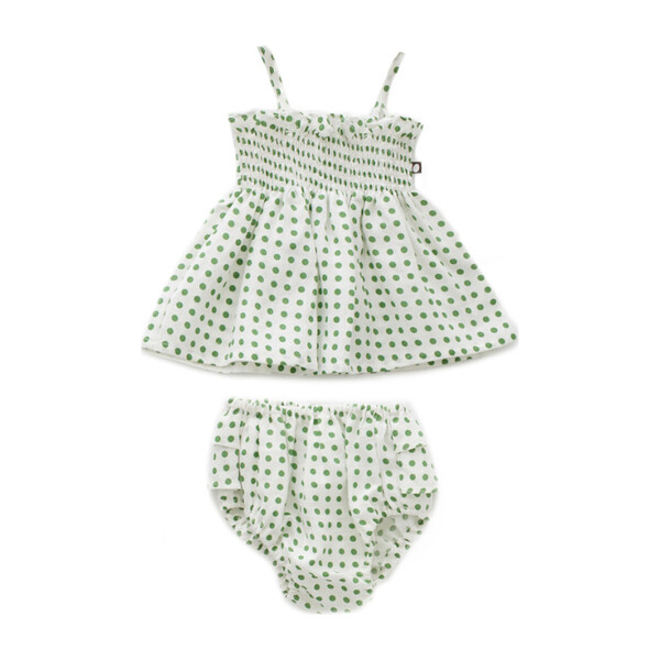 Ruffle Bloomer Set, Green Dots - Oeuf Dresses | Maisonette