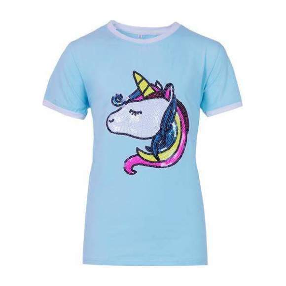 Blue Sequin Unicorn Ringer T Shirt For Kids: Sparkle in Style
