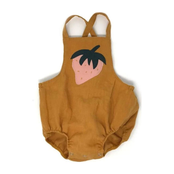 Skye Strawberry Romper, Butterscotch - Rompers - 1
