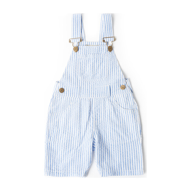 Blue Seersucker Overall Shorts - Overalls - 1