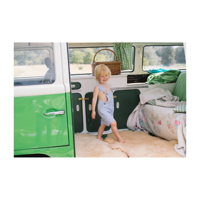 Blue Seersucker Overall Shorts - Overalls - 4