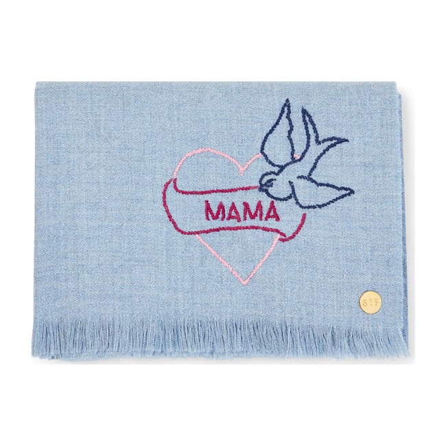 "Mama" Tattoo Embroidered Baby Alpaca Throw - Throws - 1
