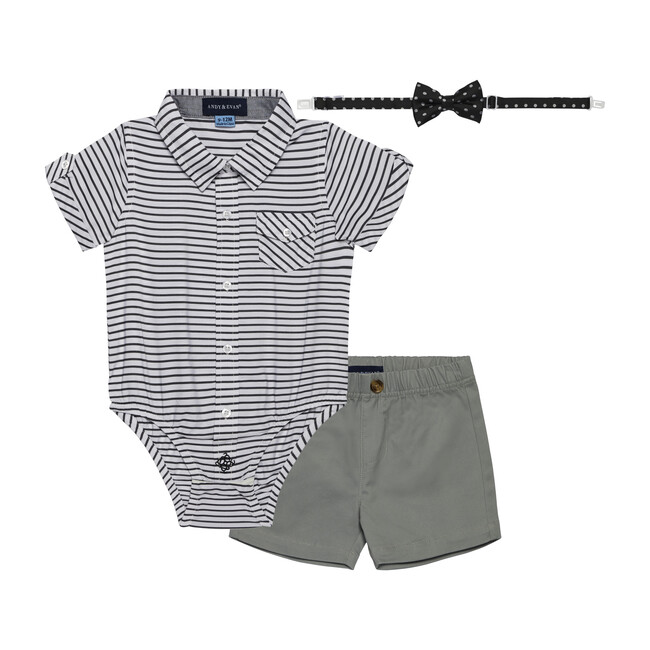 Baby 3-Piece Sunny Day Set, Grey Stripe - Mixed Apparel Set - 1