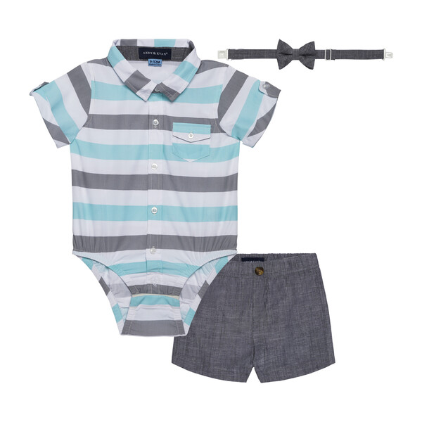 Baby 3-Piece Sunny Day Set, Blue & Grey Stripe