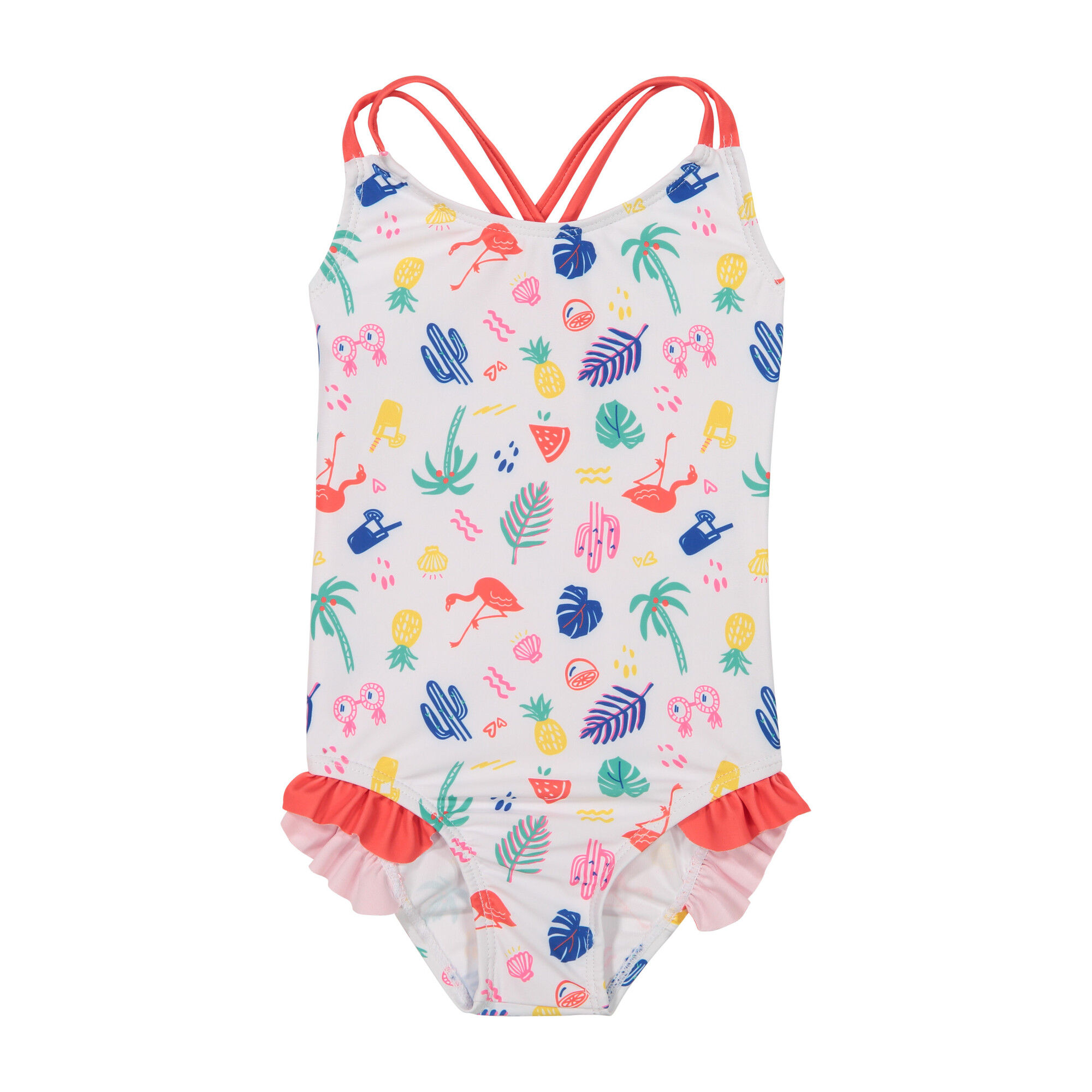 Summer Vibes Ruffle Swimsuit, White - Kids Girl Clothing Swim - Maisonette