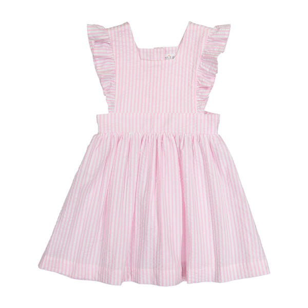 Seersucker Pinny, Pink - Kids Girl Clothing Dresses - Maisonette