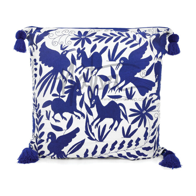 Otomi Embroidered Oversized Pillow, Royal - Decorative Pillows - 1