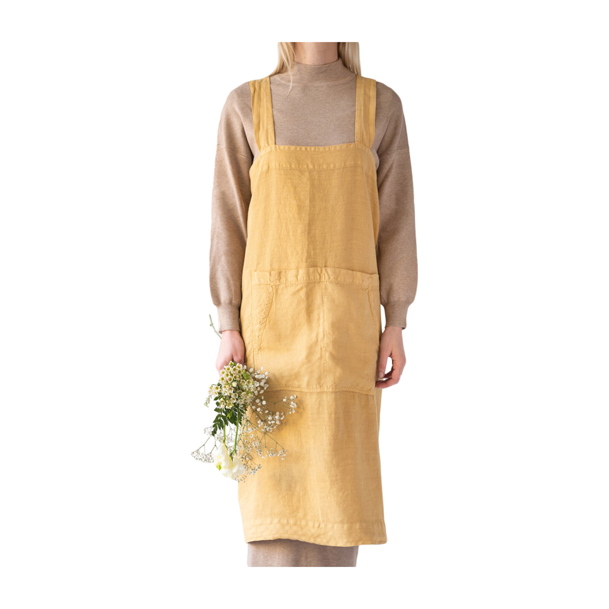 Adult Linen Pinafore Apron, Honey