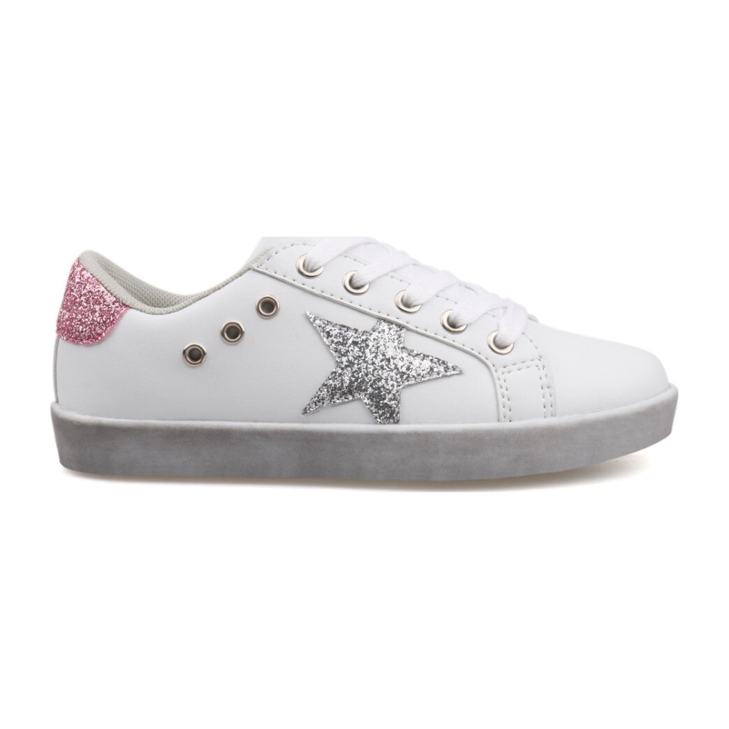 Mia Star Lace Sneaker, White Glitter - Kids Girl Accessories Shoes ...