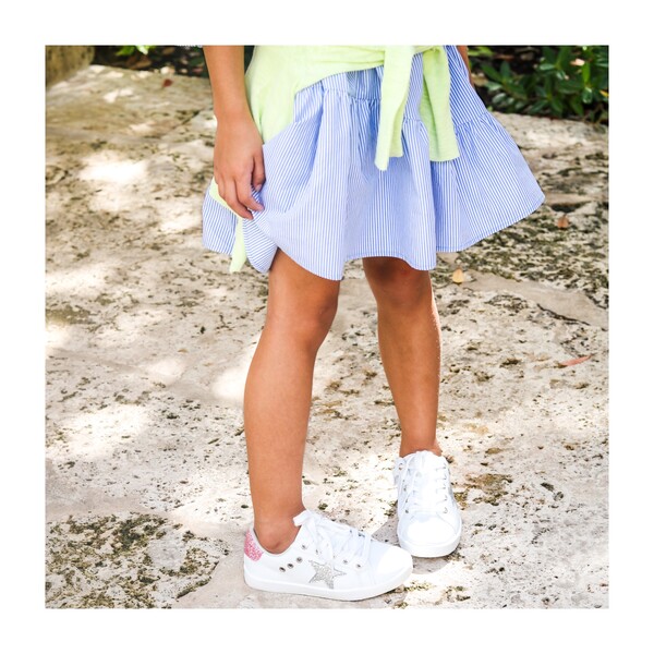 Mia Star Lace Sneaker, White Glitter