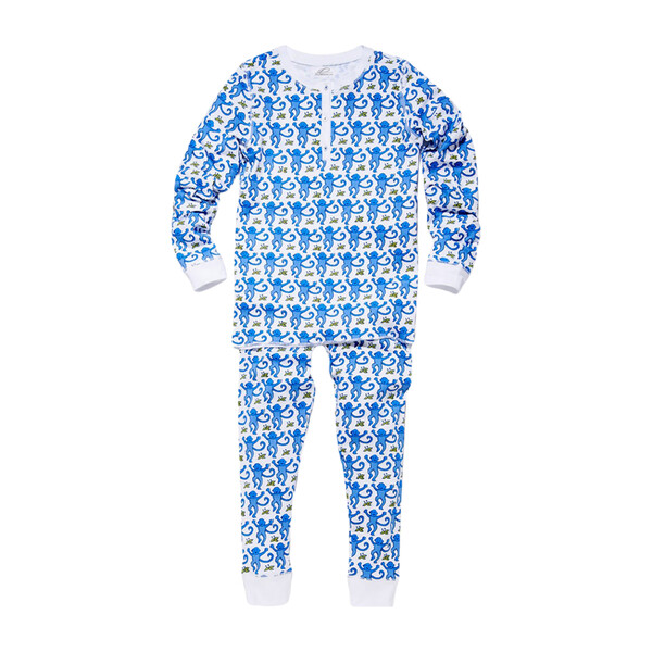Kids Monkey Pajamas, Blue - Kids Boy Clothing Sleepwear - Maisonette