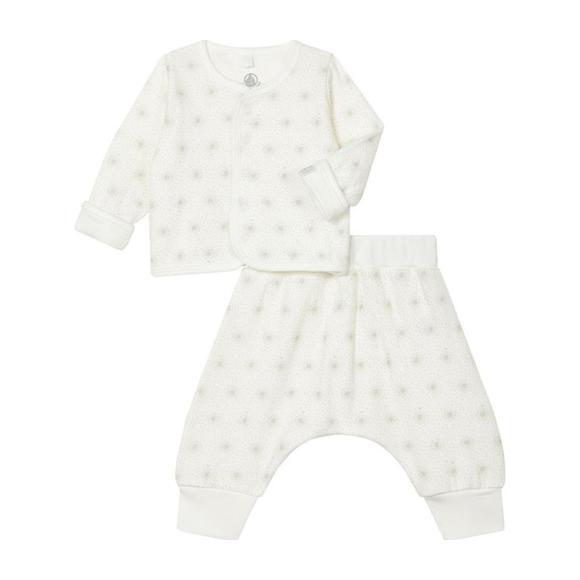 Baby Two Piece Set, White With Starburst Print - Pajamas - 1