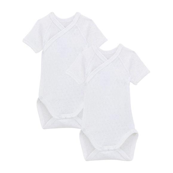 Baby Set Of Two Short Sleeved Kimono Pointelle Bodysuits, White - Onesies - 1