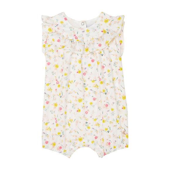 Baby Ruffle Romper, Yellow Floral Print - Rompers - 1