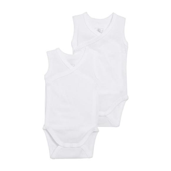Baby Set Of Two Sleeveless Kimono Close Bodysuits, White - Pajamas - 1