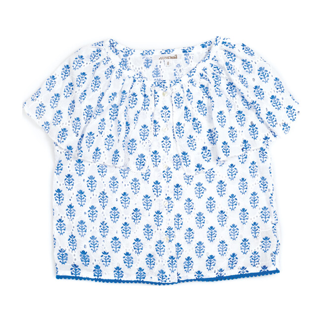 Adenia Sleeveless Top, White and Blue