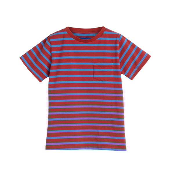 Avery Striped Pocket Tee, Red & Ocean Blue Stripe