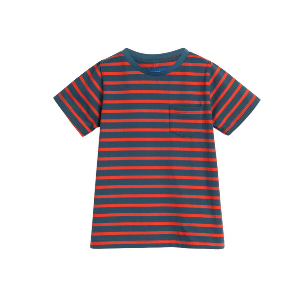 Avery Striped Pocket Tee, Marine & Red Stripe