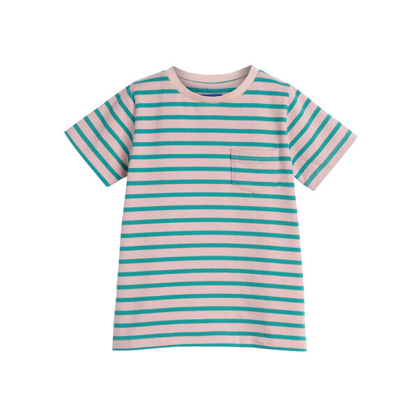Avery Striped Pocket Tee, Pink & Teal Stripe