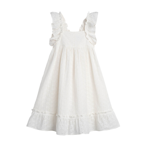 Mila Ruffle Tie Back Dress, Embroidered Cotton Voile