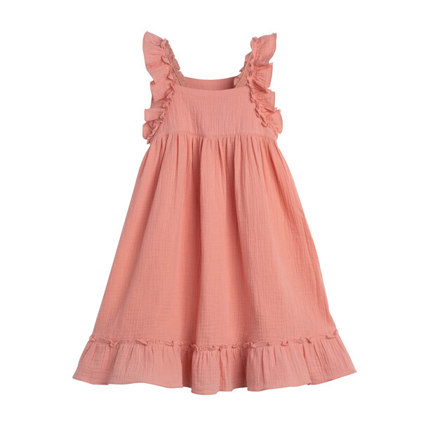 Mila Ruffle Tie Back Dress, Coral Cotton Muslin