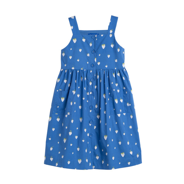 Olympia Button Front Dress, Blue Strawberries