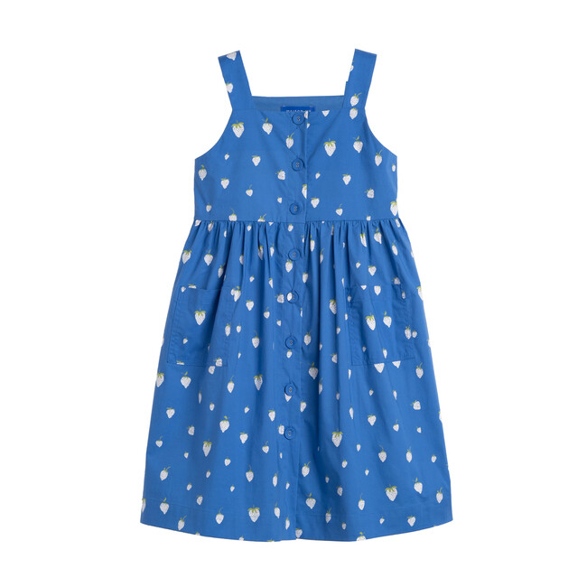 Olympia Button Front Dress, Blue Strawberries