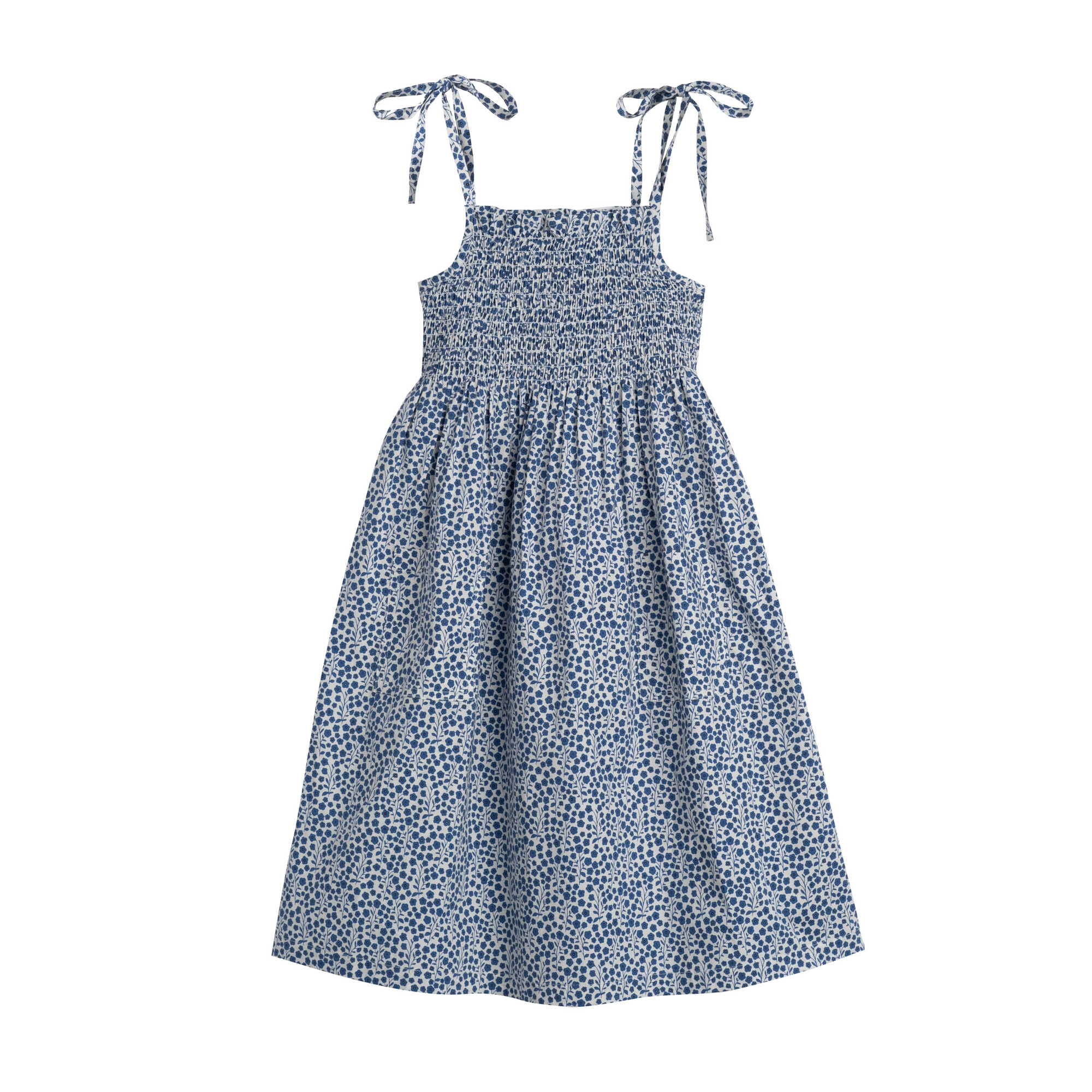 Rosie Smocked Dress, Blue Ditsy Floral