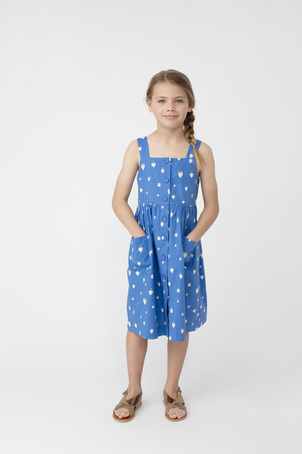 Olympia Button Front Dress, Blue Strawberries