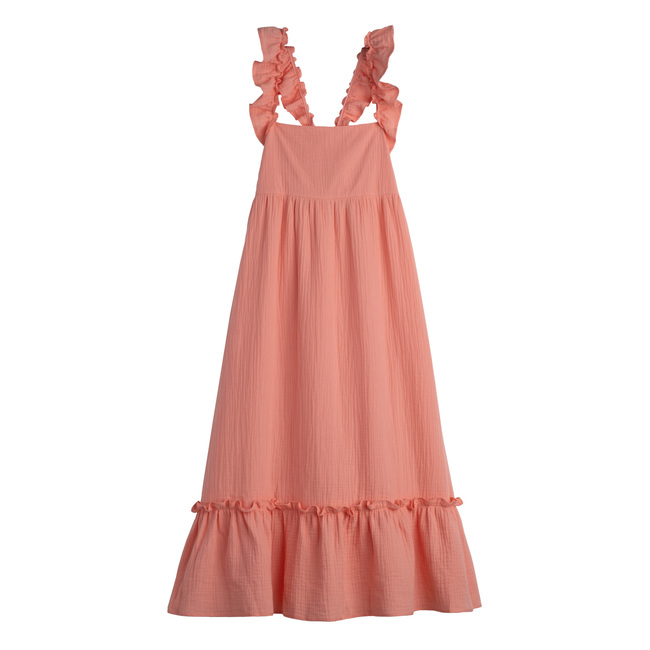 Mara Women's Ruffle Tie Back Dress, Coral Cotton Muslin