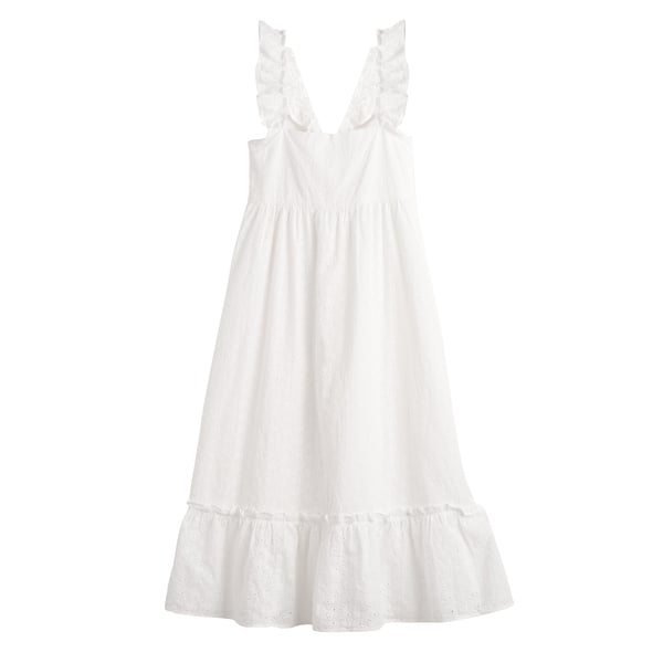 Mara Women's Ruffle Tie Back Dress, Embroidered Cotton Voile