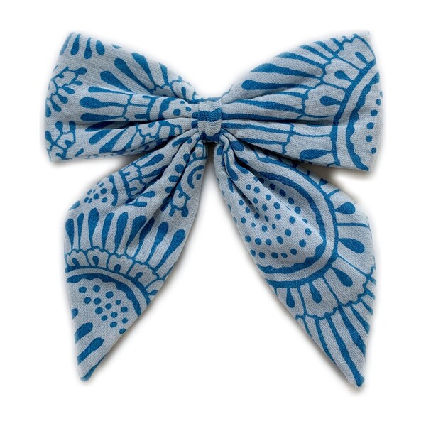 Blue Printed Bow Clip