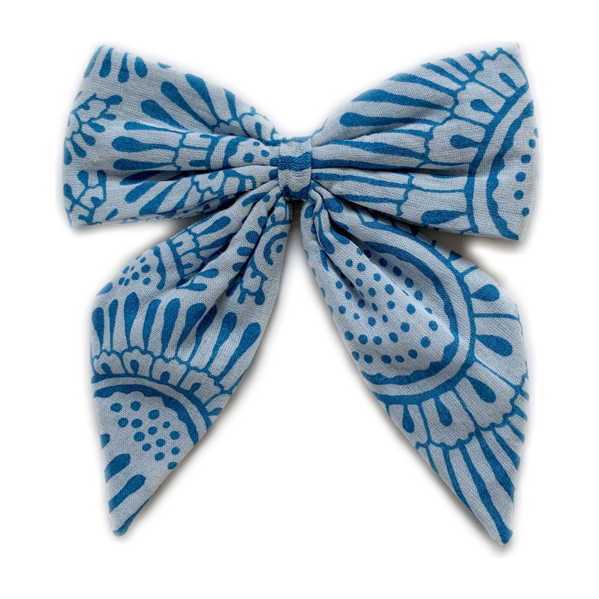 Blue Printed Bow Clip