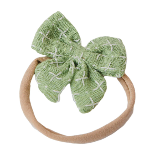 Baby Bow Headband, Green Stitches