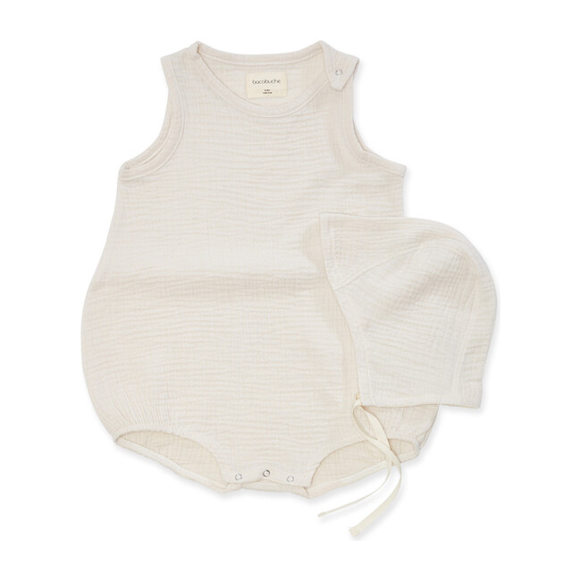 Gauze Bubble Romper + Bonnet, Natural - Onesies - 1
