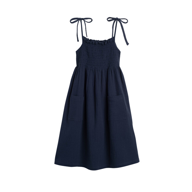 Rosie Smocked Dress, Navy Cotton Muslin
