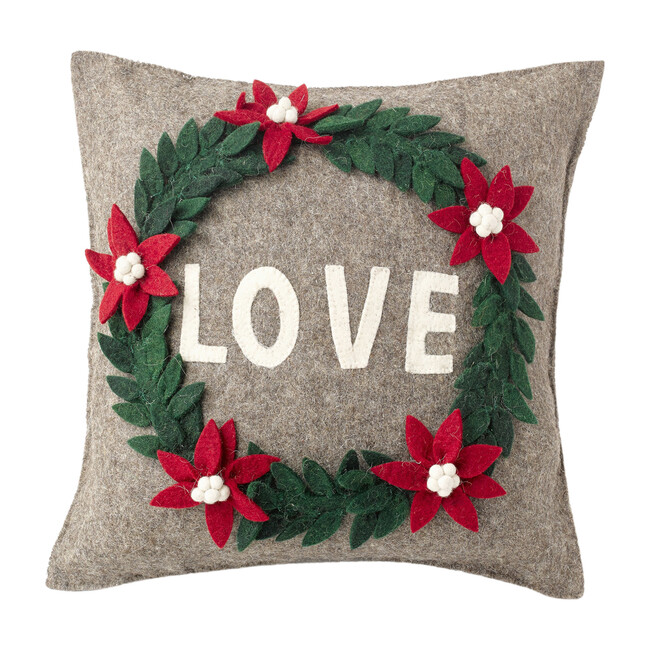 Love Wreath Pillow Cover, Grey