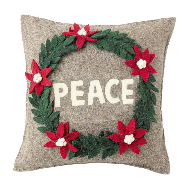 Peace Wreath Pillow Cover, Grey