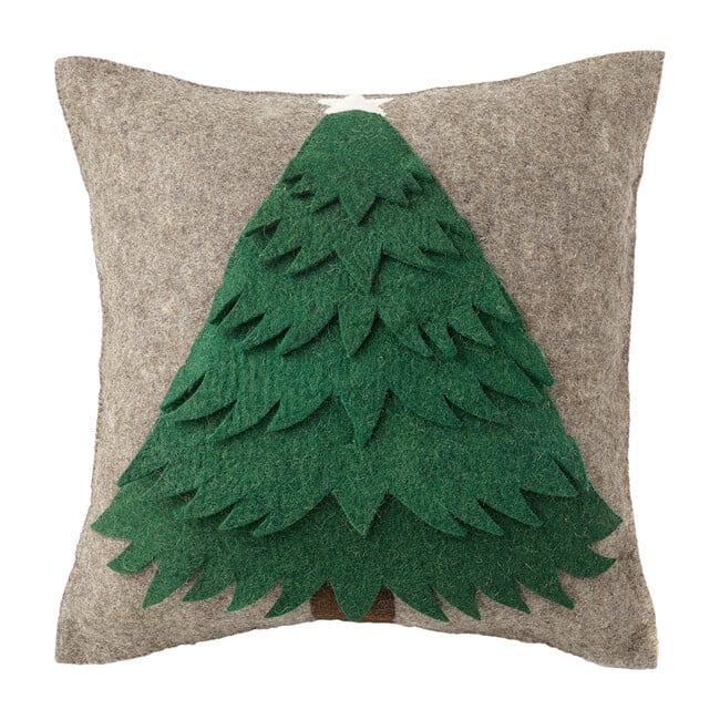 Wool Christmas Tree Pillow Cover, Grey