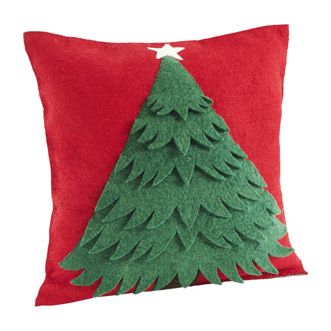 Wool Christmas Tree Pillow Cover, Red