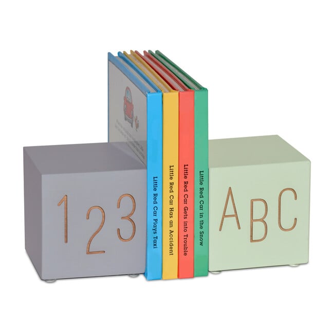 ABC123 Bookend Set, Grey/Mint